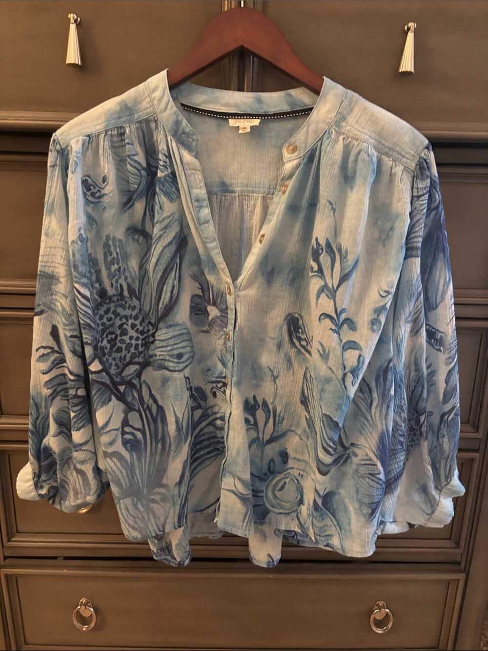 Pilcro Blue Floral Watercolor Button-Front Blouse